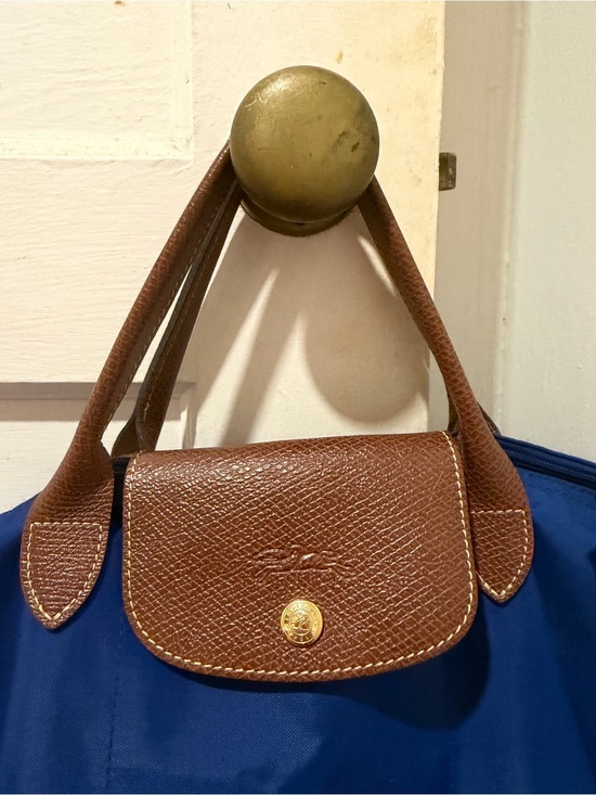 Longchamp Handbags - Longchamp Brown Leather Flap Tote with Navy Body